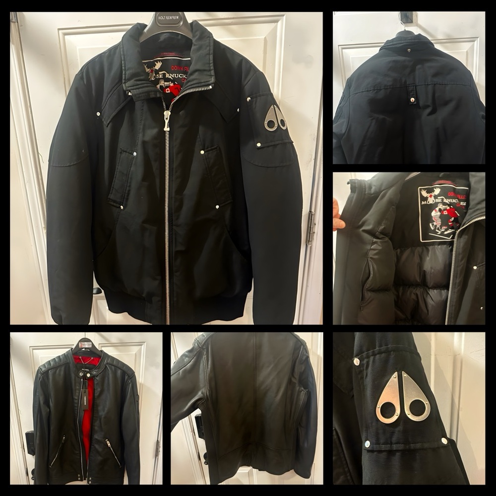Moose Knuckles Down Bomber Jacket Sz. L – Black | Attachable White Fur Hood